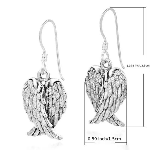 925 Silver Plated Angel Wing Earrings - Picture 3 of 10